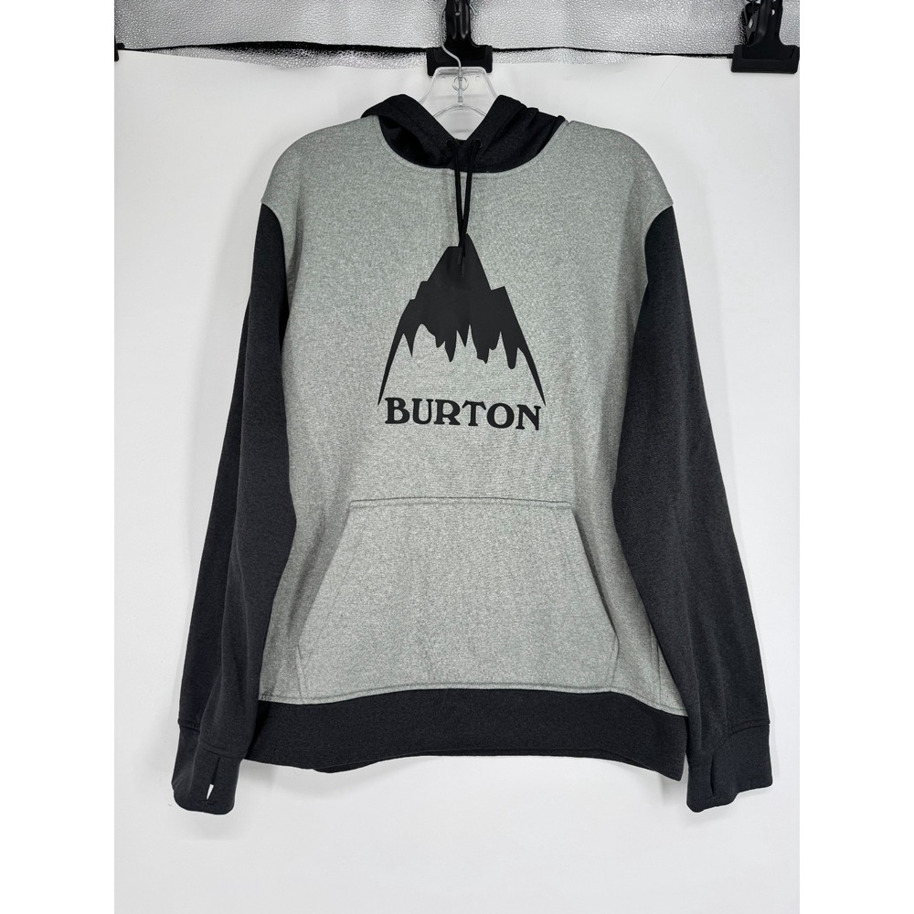 Burton Graphic Hoodie Sweatshirt Mens Size Large Grey Black Fleece Thumbholes